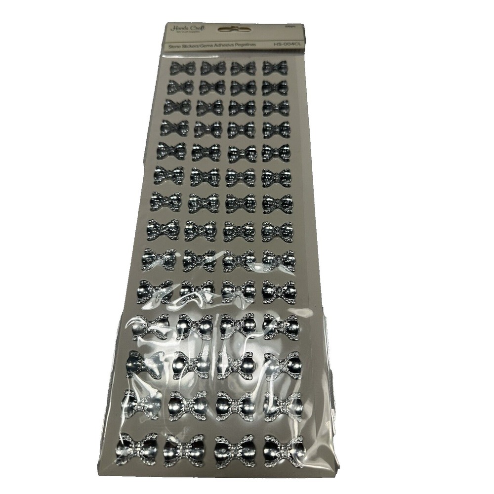 GEM STICKERS RHINESTONES hand crafts 56 count CLEAR SILVER BOWS